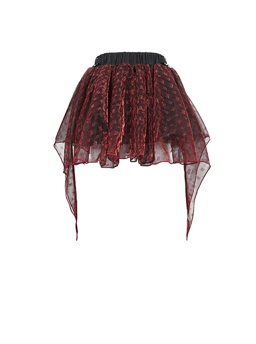 Punk Style Shiny Diamond Mesh With Hard Mesh Lining Red Ballet Skirt