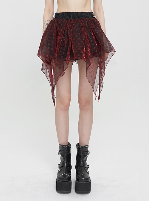 Punk Style Shiny Diamond Mesh With Hard Mesh Lining Red Ballet Skirt