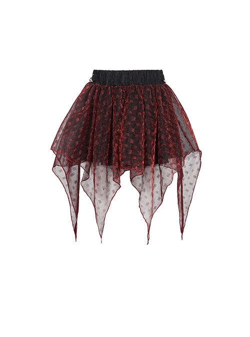 Punk Style Shiny Diamond Mesh With Hard Mesh Lining Red Ballet Skirt