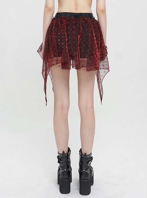 Punk Style Shiny Diamond Mesh With Hard Mesh Lining Red Ballet Skirt