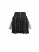 Punk Style Cross Print Knitted Front Center Metal Ring Stitching Leather Buckle Decoration Black Daily Skirt