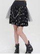 Punk Style Cross Print Knitted Front Center Metal Ring Stitching Leather Buckle Decoration Black And White Daily Skirt