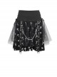 Punk Style Cross Print Knitted Front Center Metal Ring Stitching Leather Buckle Decoration Black And White Daily Skirt