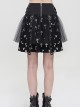 Punk Style Cross Print Knitted Front Center Metal Ring Stitching Leather Buckle Decoration Black And White Daily Skirt