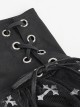 Punk Style Cross Print Knitted Front Center Metal Ring Stitching Leather Buckle Decoration Black And White Daily Skirt