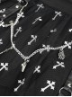 Punk Style Cross Print Knitted Front Center Metal Ring Stitching Leather Buckle Decoration Black And White Daily Skirt