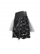 Punk Style Cross Print Knitted Front Center Metal Ring Stitching Leather Buckle Decoration Black And White Daily Skirt