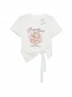 Cute Ballet Sweetheart Bear Print Creative Pin Collar Kawaii Fashion Soft Girl Irregular Short Sleeves Shirt