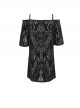 Punk Style Elastic Flocking Printed Side Slit Off Shoulder Black Short Sleeved Suspender Dress