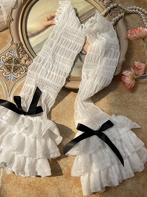 French Ballet Style Retro Romantic Chic Classic Lolita Ruffled Cute Ribbon Bowknot Pleated Lace Leg Sleeves