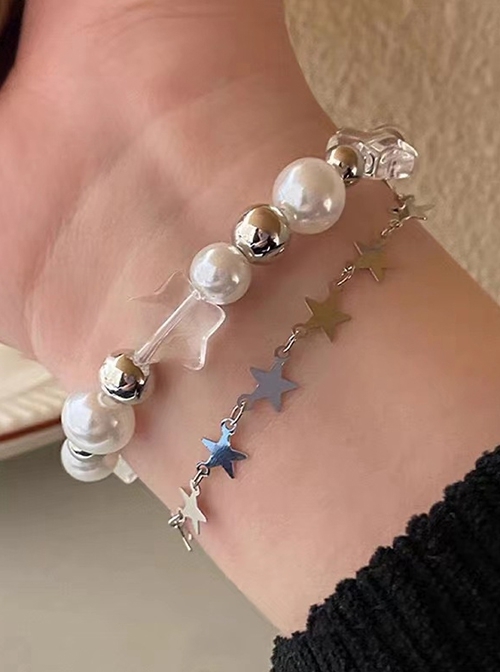 Transparent Star White Pearl Alloy Beads Y2K Sweet Cool Hottie Kawaii Fashion Bracelet