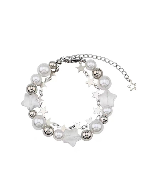 Transparent Star White Pearl Alloy Beads Y2K Sweet Cool Hottie Kawaii Fashion Bracelet