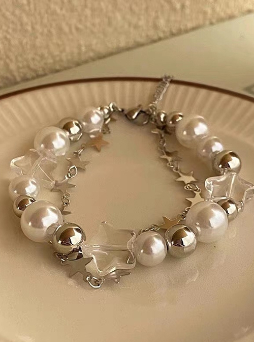 Transparent Star White Pearl Alloy Beads Y2K Sweet Cool Hottie Kawaii Fashion Bracelet