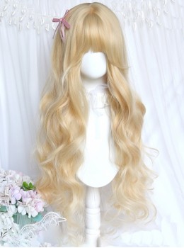 Antique Doll Platinum Blond Versatile Sweet Long Curly Hair Cute Flat Bangs Classic Lolita Full Head Wig