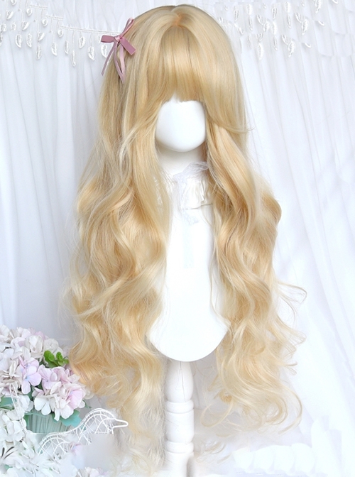 Antique Doll Platinum Blond Versatile Sweet Long Curly Hair Cute Flat Bangs Classic Lolita Full Head Wig