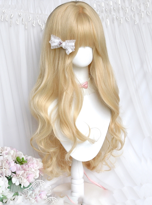 Antique Doll Platinum Blond Versatile Sweet Long Curly Hair Cute Flat Bangs Classic Lolita Full Head Wig