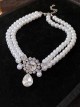 French Light Luxurious Shining Zircon Rhinestone Pendant Double Layered Pearl Classic Lolita Necklace