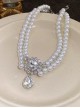 French Light Luxurious Shining Zircon Rhinestone Pendant Double Layered Pearl Classic Lolita Necklace