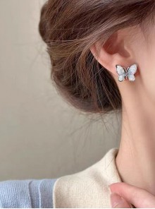 Gradient Water Blue Artificial Crystal Elegant Sweet Classic Lolita Daily Beautiful Butterfly Earrings