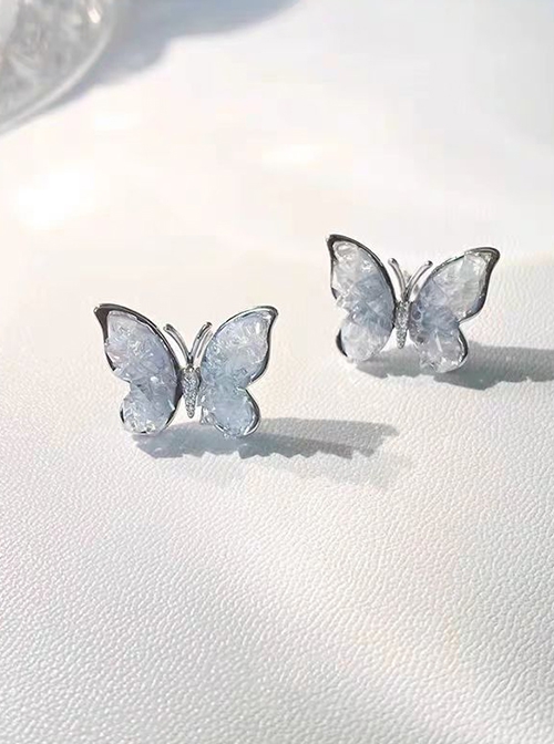 Gradient Water Blue Artificial Crystal Elegant Sweet Classic Lolita Daily Beautiful Butterfly Earrings