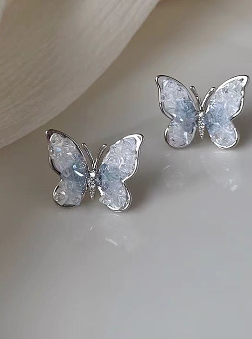 Gradient Water Blue Artificial Crystal Elegant Sweet Classic Lolita Daily Beautiful Butterfly Earrings