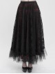 Gothic Style Exquisite Lace Floral Mesh With Ruffled Hem Black And Red Skirt