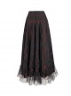 Gothic Style Exquisite Lace Floral Mesh With Ruffled Hem Black And Red Skirt