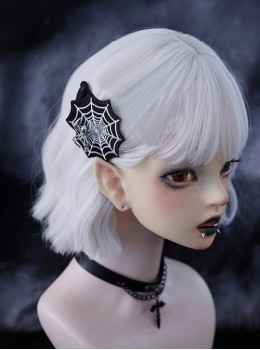 Subculture Spider Web Embroidery Simulated Metal Spider Punk Gothic Lolita Black White Hair Clip