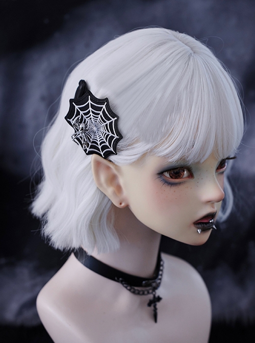 Subculture Spider Web Embroidery Simulated Metal Spider Punk Gothic Lolita Black White Hair Clip