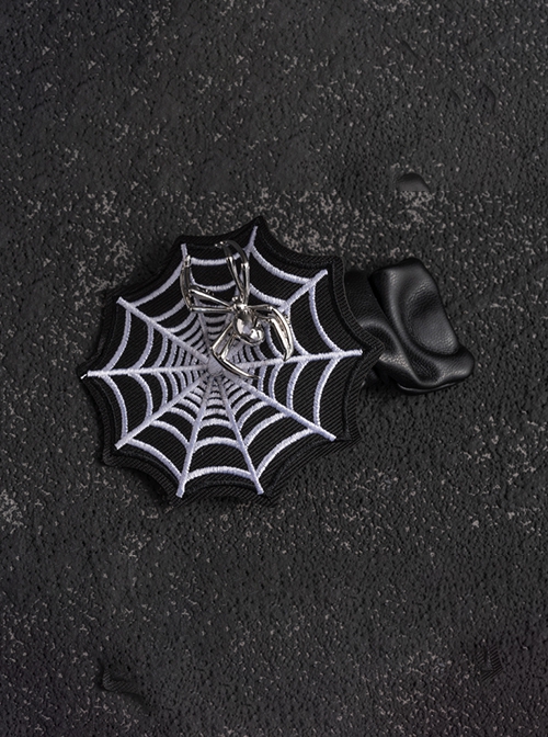 Subculture Spider Web Embroidery Simulated Metal Spider Punk Gothic Lolita Black White Hair Clip