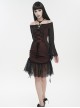 Gothic Style Elastic Grain Front Lace Ribbon With One Shoulder Burgundy Trumpet Sleeve Dress