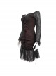 Gothic Style Elastic Grain Front Lace Ribbon With One Shoulder Burgundy Trumpet Sleeve Dress