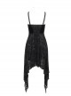 Gothic Style Sexy Micro Transparent Flocking Front Chest Five Pointed Star Suspenders Decorated Black Sleeveless Daily Dress