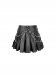 Gothic Style Pleated Faux Leather Side Webbing Eyelet Center Chain Decoration Black Adjustable Skirt