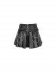 Gothic Style Pleated Faux Leather Side Webbing Eyelet Center Chain Decoration Black Adjustable Skirt