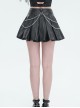 Gothic Style Pleated Faux Leather Side Webbing Eyelet Center Chain Decoration Black Adjustable Skirt