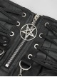 Gothic Style Pleated Faux Leather Side Webbing Eyelet Center Chain Decoration Black Adjustable Skirt