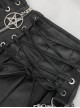 Gothic Style Pleated Faux Leather Side Webbing Eyelet Center Chain Decoration Black Adjustable Skirt