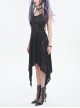 Punk Style Irregular Wool Pattern Chest Metal Chain Suspenders Black Backless Sleeveless Dress