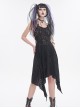 Punk Style Irregular Wool Pattern Chest Metal Chain Suspenders Black Backless Sleeveless Dress