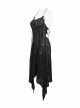 Punk Style Irregular Wool Pattern Chest Metal Chain Suspenders Black Backless Sleeveless Dress