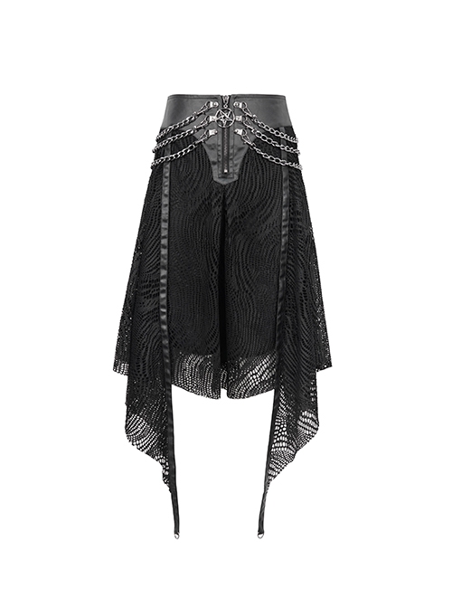 Punk Style Irregular Wool Pattern Chest Metal Chain Suspenders Black Backless Sleeveless Dress