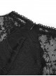 Gothic Style Sexy High Slit Elastic Pattern Knit Shoulder Slightly Transparent Lace Design Black Asymmetric Short Sleeve Dress