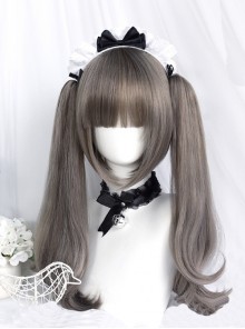 Magic Box Series Aoki Linen Cute Flat Bangs Gray Long Hair Double Ponytails Micro-Curl Sweet Lolita Wig