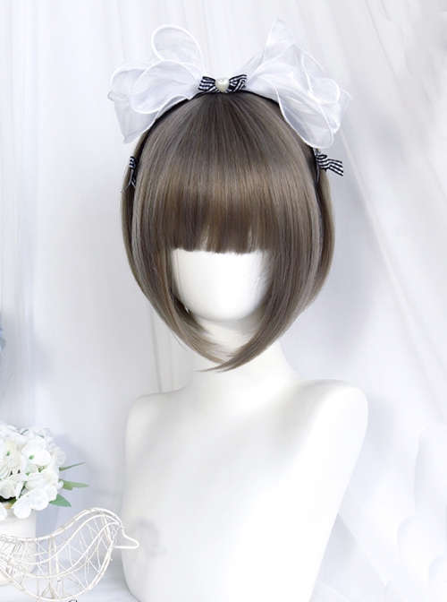 Magic Box Series Aoki Linen Cute Flat Bangs Gray Long Hair Double Ponytails Micro-Curl Sweet Lolita Wig