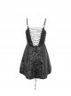 Gothic Style Sexy Hollow Embossed Pattern Adjustable Back Drawstring Design Black Suspender Dress