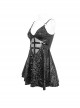 Gothic Style Sexy Hollow Embossed Pattern Adjustable Back Drawstring Design Black Suspender Dress