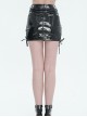 Gothic Style Shiny Leather Side Slit Eyelet Decoration Black Sexy Skirt