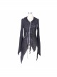 Punk Style Warm Knit With Asymmetrical Eyelet Hem Black Hooded Daily Jacket