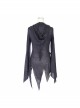 Punk Style Warm Knit With Asymmetrical Eyelet Hem Black Hooded Daily Jacket